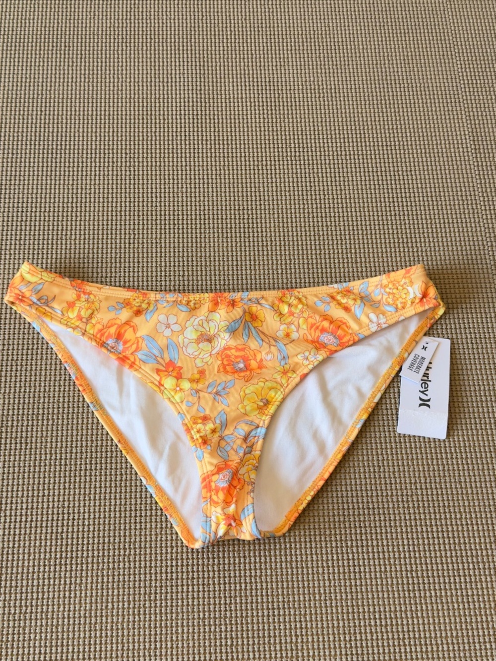 HURLEY moderate coverage bikini bottom orange neon floral print size large